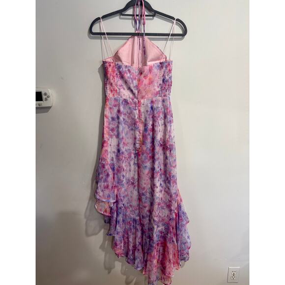 Amanda Uprichard Carlina Asymmetric Ruffle Trim Halter Dress Cotton Candy Small - Picture 3 of 4